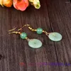 Dangle Earrings Green Jade Donut Charms Jewelry Gemstone Stone Gemstones Fashion Natural925 Silver Designer Chinese Women Real