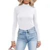 Women's T Shirts Women's Turtleneck Long Sleeve Mock Neck Slim Fitted Stretch T-shirt Casual Layer Tee Tops Warm Basic Pullover Female