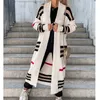 Kadın Örgü Tees Sonbahar Kış Örgü HARDIGAN Kadınlar 2023 Striped Patchwork Sweater Büyük Boy Gevşek Uzun Dış Giyim Maxi Y2K Yumuşak Ceket 230308