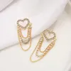 Dangle Earrings Women Fashion Long Layers Gold Chains Crystals Love Heart Tassel Shaped Drop Wedding