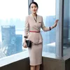 Two Piece Dress Professional Skirt Suit's Elegant Fashion el Front Desk Formal Wear Office Ladies Work Clothes Blazer Sets Femenino 230307