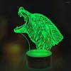 Nachtlichten wolf licht voor kinderen 3D illusielamp 16 kleuren veranderen met afstandsbedieningskamer decor geschenken kinderen jongens meisjes meisjes