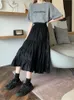 Gonne Gothic Black Lolita Gonna lunga a pieghe Donna Ruffles Vintage Vita alta Harajuku Gonna longuette Estate Patchwork coreano Streetwear 230308