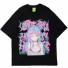 メンズTシャツヒップホップ特大シャツセクシーなアニメガールイリュージョンプリントTシャツメンズストリートウェアサマーショートウェーブTシャツHARAJUKUコットントップス