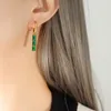 Dangle Earrings Vintage Titanium Steel Long Strip Green Glass Stone Drop For Women Simple Elegant Wedding Jewelry Accessories