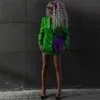 Tvådelad klänning kjol blazer korta uppsättningar för kvinnor grön violet hög kvalitet ljus satin dubbel bröst lös jacka mini 230307