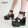 Sandals Gdgydh Great Quality Plus Size 43 Chunky High Heel Shoes Black Gothic Cool Summer Platform Sandals Women Ankle Buckle Bright Z0306