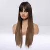 Synthetic Wigs Easihair Women Long Straight Black to Brown Ombre Wigs with Bangs Synthetic Natural Hair Daily Cosplay Heat Resiatant 230227