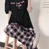 Spodnie damskie duże kobiety różowe czarne kratę luźne szerokie legalne spodnie Hiphop Streetwear Korean Harajuku żeńskie ubrania Y2K 2023