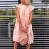 Casual Dresses Women Ruff Sundress Elegant Casual Party Beach Vintage Swing Midi Dress Summer Solid Bohemian Overdimensionerad Vestidos Robe 230308