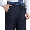 Men's Pants Autumn Winter Thick Double Pleated Dress Trousers Men High Waist Loose Business Casual Suit Middleaged Mens 230307