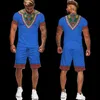 남성용 트랙 슈트 남성용 아프리카 옷 3D 인쇄 민족 스타일 티셔츠 세트 빈티지 캐주얼 반바지 대형 2 피스 슈트 트랙 맨스