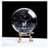 Dekorativa föremål Figurer 60 80mm Elk Crystal Ball Globe 3D Inner Carving Moose Quartz Glass Deer Model Sphere Home Decor 230307