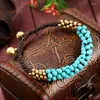 Charm Bracelets Boho Style Simple Round Bead Fashion Women's Bracelet Wax Rope Turquoise Copper Beads Hand-woven Yoga