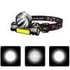 Super Bright Headlamp COB IP65 Vattentät strålkastar LED-lägen Uppladdningsbar batteri USB Inbyggd 2 Torch Lamp Head