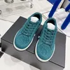 Channel Women Chanellies leather 22A Sneakers Shoes Flat Suede Lace Up Runner Trainer peacock blue Black Low top Skate Shoe Lady Casual Skateboard Running Shoe Boot L