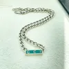 80% OFF 2023 New Luxury High Quality Fashion Jewelry for Silver Double enamel green bar rectangular men and women noble temperament Necklace high version