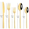 Dinnerware Sets Zoseil 30 Pieces Black Gold Tableware Set Steak Knife Western Stainless Steel Household Kitchen Appliances