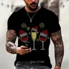 T-shirts masculins 2023 Verre de vin Christmas T-shirts masculins 3D Imprimer à manches courtes Brand pour hommes surdimension