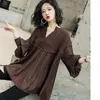 Women's Blouses Loose Knitted Patchwork Chiffon Women Blouse 2023 Fashion Design Lantern Sleeved Solid Elegant Pulls Outwear Tops