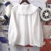 Women's Blouses Shirts Japan Style Shirt Women White Lace Blouse Peter Pan Collar Long Sleeve Solid Fashion Woman Blouses Button Fall Top Female 230308