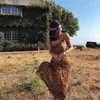 Sıradan Elbiseler Leopar Baskı V-Bölüm Seksi Bodycon Uzun Elbise Kadınlar Dantel Yukarı Arka Yaz Giysileri Kadın Kayışları Parti Plaj Vestidos