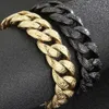 Bracelet Vintage noir à maillons cubains pour hommes et femmes, chaîne de motard en acier inoxydable plaqué or, bijoux cadeaux, 18mm