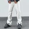 Männer Jeans Harajuku Innenseite Brief Stickerei Weiß Schwarz Herren Jeans Hosen Gerade Retro Streetwear Baggy Übergroße Denim Hosen Z0301