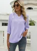 Kvinnors blusar Skjortor Summer Solid Blueses for Women Fashion V Neck 3/4 Sleeve Elegant Office Shirts Female Loose Ofsual Overized Chiffon Blue 230308