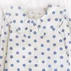 Women's Blouses Early Autumn Japanese Sweet Blue Floral Doll Collar Buttoned Slim Long-sleeved Shirt