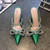 Sandals stjärnstil Crystal Bowknow Women Pumps Luxury Satin Rhinestones Thin High Heels Female Mules Fashion Slingbacks Party Club Shoes