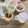 Dinnerware Sets Glass Seasoning Box Set Home-use Spices Condiment Storage Lucency Seasoner Cruets With Wheat Straw Base Kitchen Tools 1