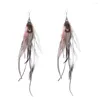 Dangle Earrings Bohemian Ethnic Zebra Pattern Pure Natural Feather Long For Women Fashion Rice Bead Chain Tassel