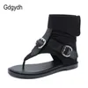 Sandaler Gdgydh Fashion Buckle Summer Flat Sandal For Women Flip Flops Ankle Strap Denim High Quality Rom Style Beach Sandaler Female Z0306