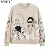 Heren Hoodies Sweatshirts Zevity Damesmode Schoonheid Meisjes Print Casual Dames Basic O-hals Gebreid Chic Truien Tops H510 230308