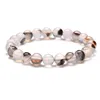 Brin 6mm 8mm 10mm Boule Ronde Naturel Réel Noir Blanc Fleur Agates Pierre Bracelet Bracelets Femmes Hommes Bijoux Cadeau