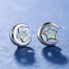 Stud Earrings Cute Female Moon Star Silver Color Blue White Opal Stone Vintage Bride Wedding For WomenStud