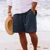 Mäns shorts Vintage Solid Color Cotton Linen Mens Spring Summer Casual Loose Drawstring Tieup Short Pant Men Leisure Sea Side 230307