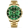 Нарученные часы раскраски мужские зеленые циферблаты Механические часы Топ Золотая нержавеющая сталь Многофункциональный