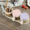 Dinnerware Sets Glass Seasoning Box Set Home-use Spices Condiment Storage Lucency Seasoner Cruets With Wheat Straw Base Kitchen Tools 1