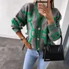 Women's Knits Tees Autumn Winter Knitted Cardigan Fashion Women Long Sleeve Loose VNeck Sweater Thick Warm Female Green Casual Print 230308