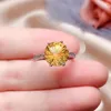 Bagues de Grappe Naturel Réel Citrine Anneau 925 Sterling Argent Fin Jaune Cristal Bijoux Travaillé À La Main Gem Taille 10 10mm