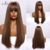 Synthetic Wigs Easihair Women Long Straight Black to Brown Ombre Wigs with Bangs Synthetic Natural Hair Daily Cosplay Heat Resiatant 230227