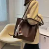 Evening Bags Large Capacity Leather Shoulder For Women Silk Scarf Designer Tote Pure Color Square Ladies Handbags Bag