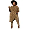 Tracksuits L-4XL 2023 Fall Plus Size Women Clothing Fashion Leopard Printing Short Sleeve Casual Two Piece Pant Sets Drop Wholesale