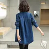 Women's Blouses #3385 Blue Denim Shirts Women Long Sleeves Casual Jeans Female Loose Single Breasted Mid-length