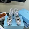 Plateau Metallic Peep Toe Platform Sandals مكتنزة عالية الكعب الكعب الكاحل حزام الكعب مضخ