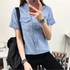 Kvinnors blusar Summer Style Cotton Denim Shirt Kvinnor Kortärmad koreanska självkultur Studenter Casual All-Match Thin Top A436