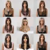 Synthetic Wigs Easihair Dark Brown Synthetic Wigs Mixed Purple Long Straight with Bangs Natural Hair for Women Cosplay Heat Resistant 230227