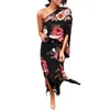 Vestidos casuales para mujer Estampado floral Un hombro Vestido corto fruncido Manga de mariposa Dobladillo asimétrico Abrigo Tamaño frontal Invierno